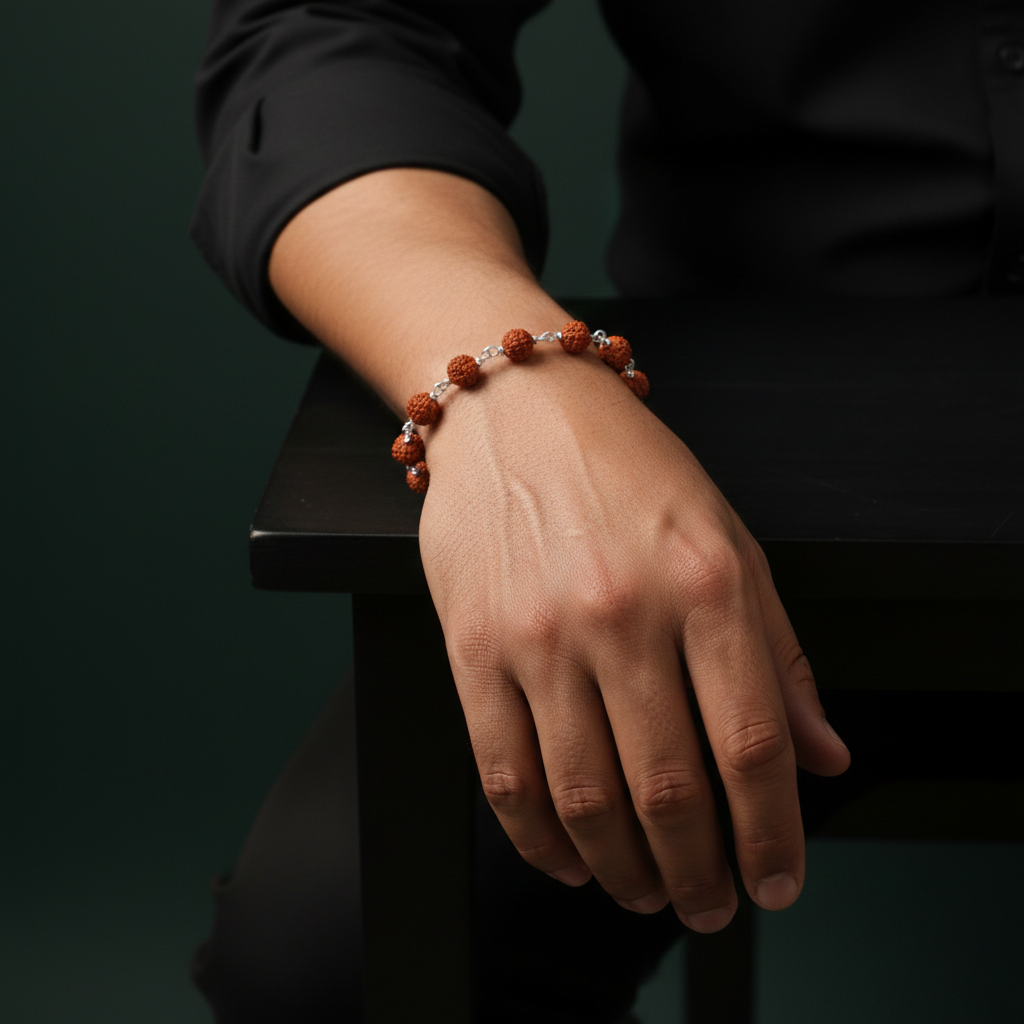 Handcrafted Silver Rudraksha Beads Bracelet