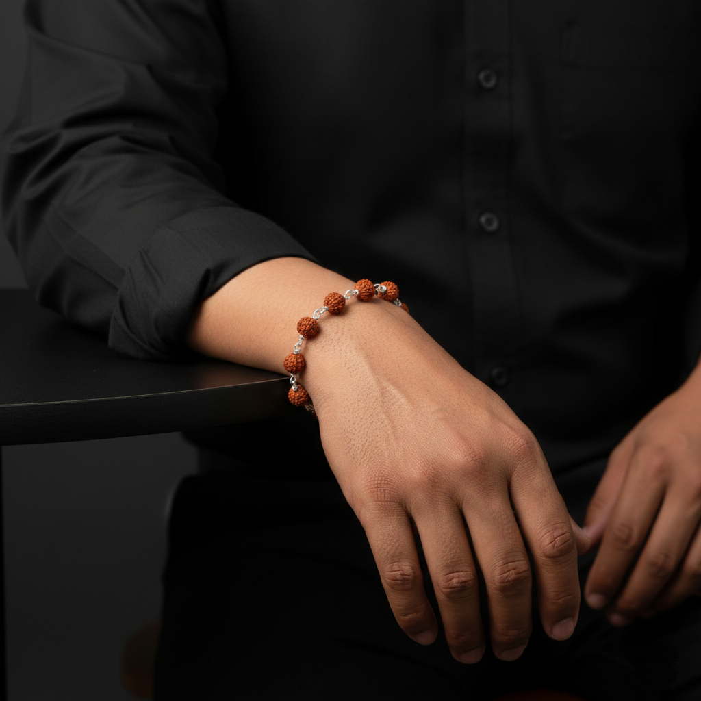 Handcrafted Silver Rudraksha Beads Bracelet