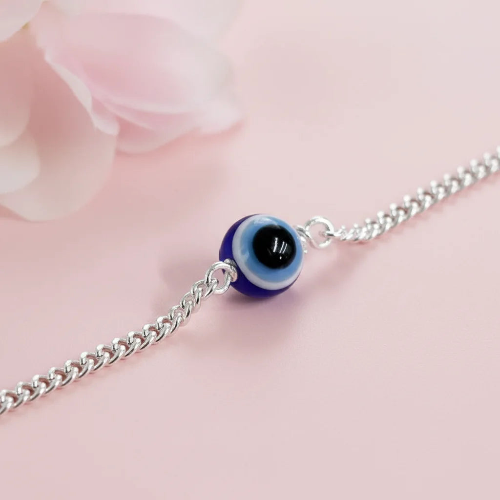 Handcrafted Evil Eye Silver Bracelet with Nazar Bead for Women
