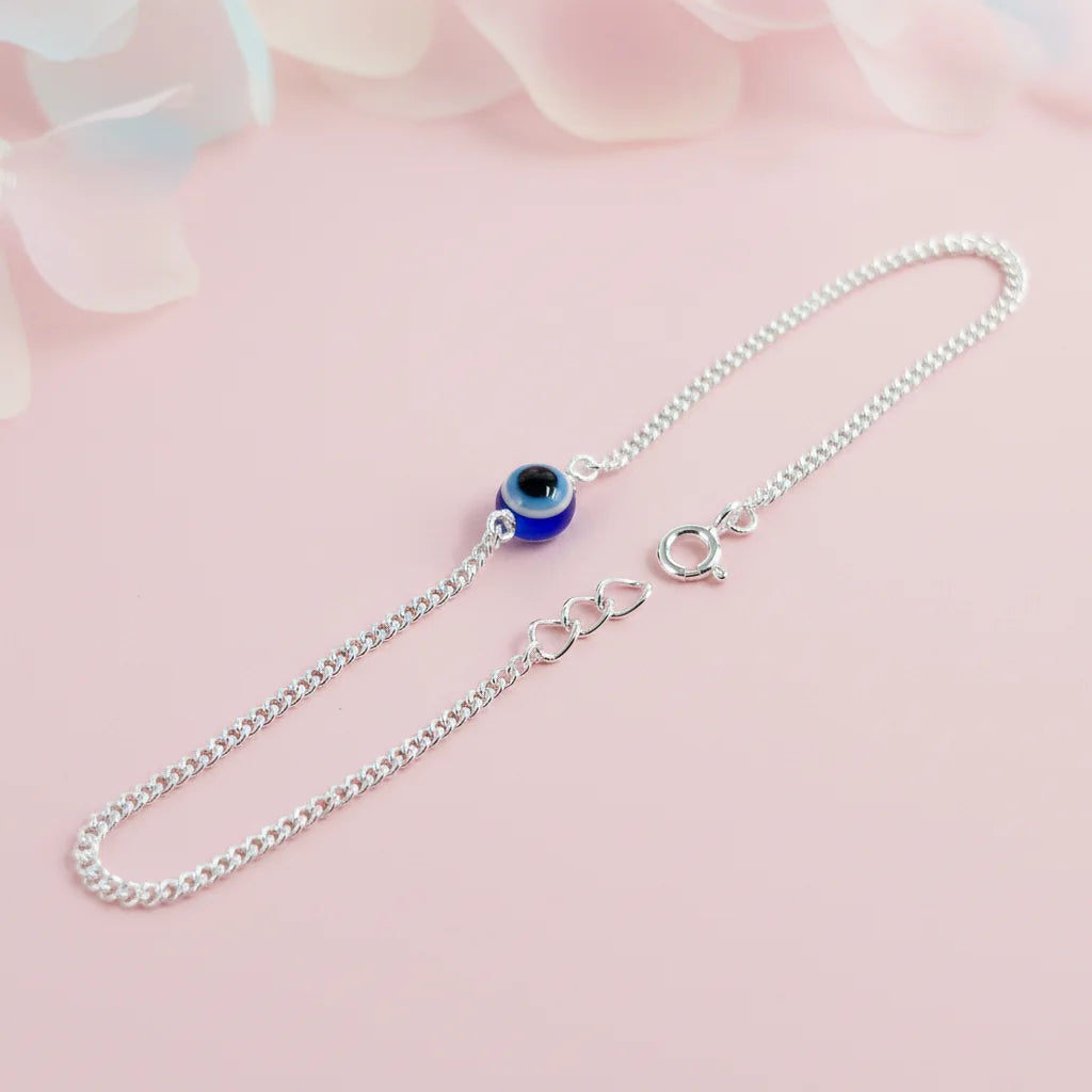 Handcrafted Evil Eye Silver Bracelet with Nazar Bead for Women
