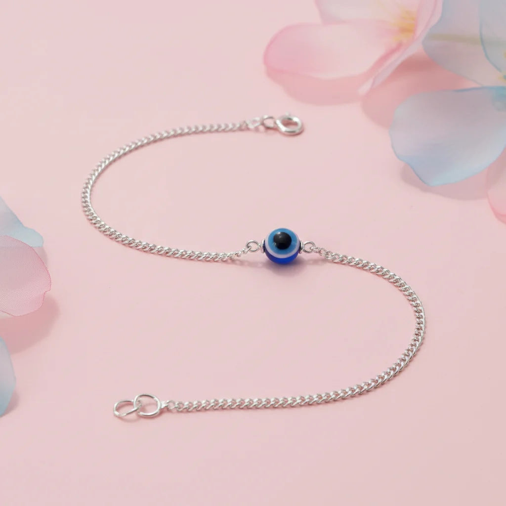 Handcrafted Evil Eye Silver Bracelet with Nazar Bead for Women
