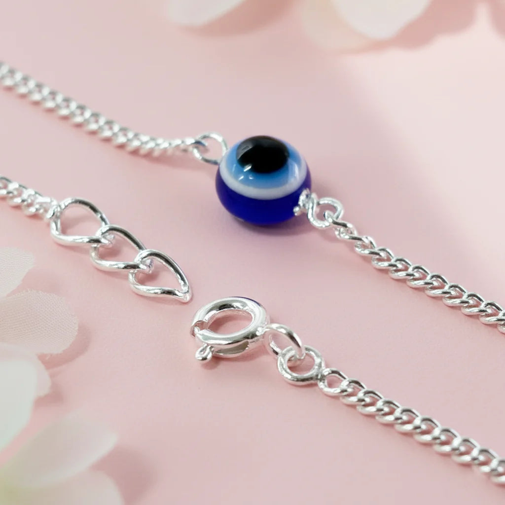 Handcrafted Evil Eye Silver Bracelet with Nazar Bead for Women
