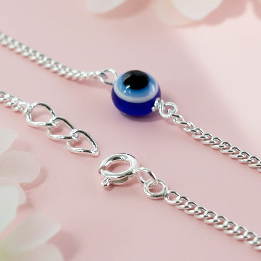 Handcrafted Evil Eye Silver Bracelet with Nazar Bead for Women
