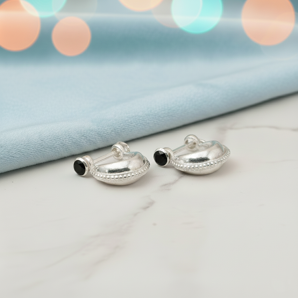 Handcrafted Silver Bali Stud Earrings for Boys