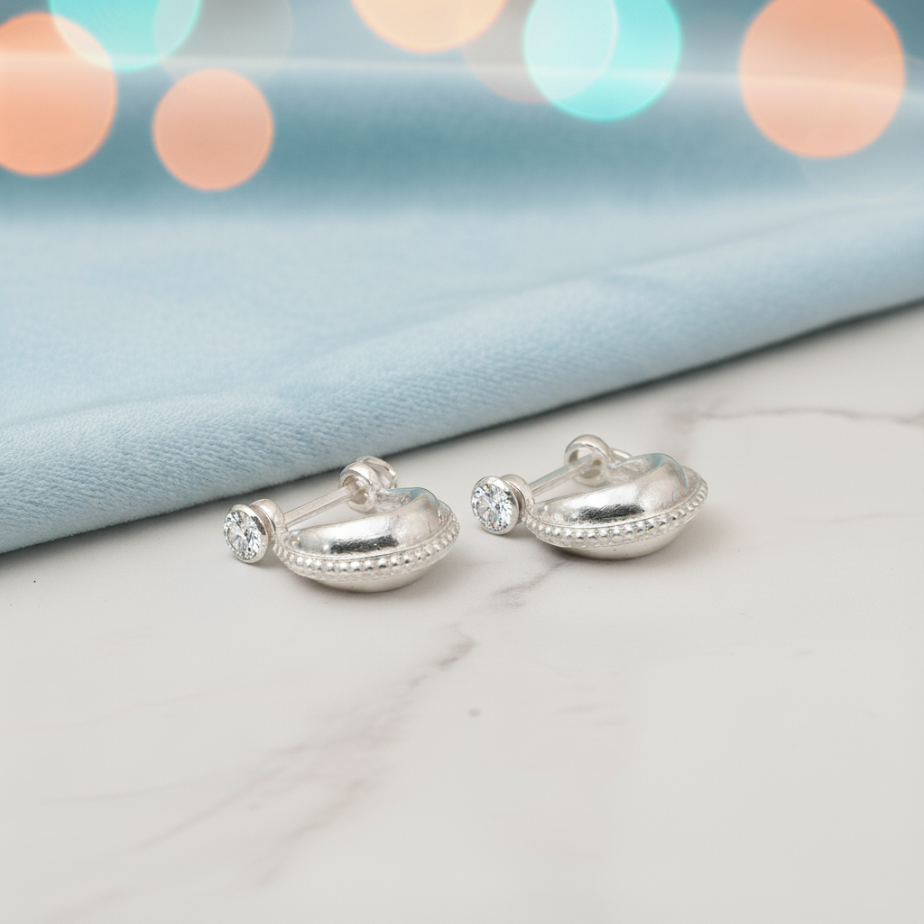 Handcrafted Silver Bali Stud Earrings for Boys