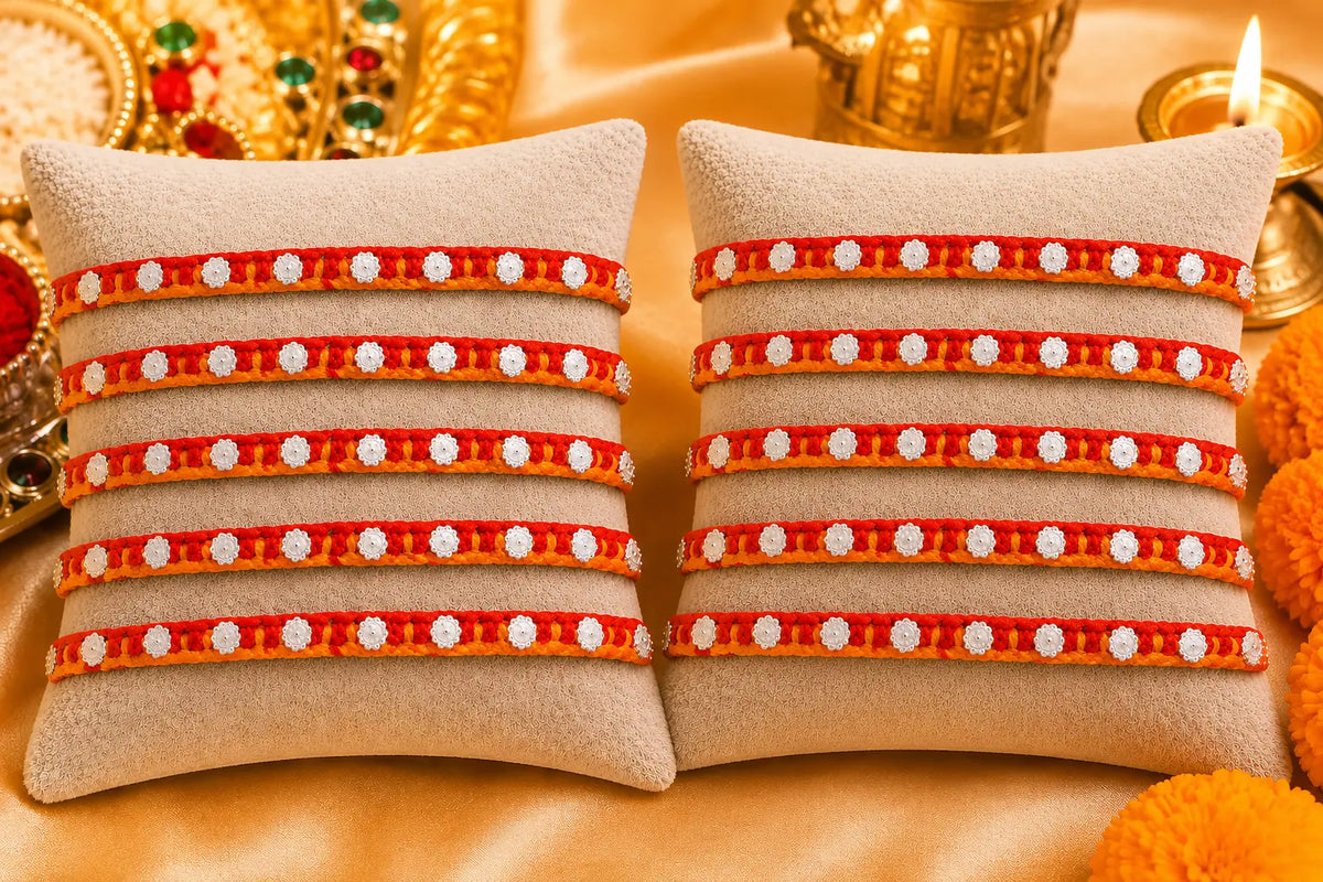 Handcrafted Silver Buds Rakhi Assorted Design (combo)