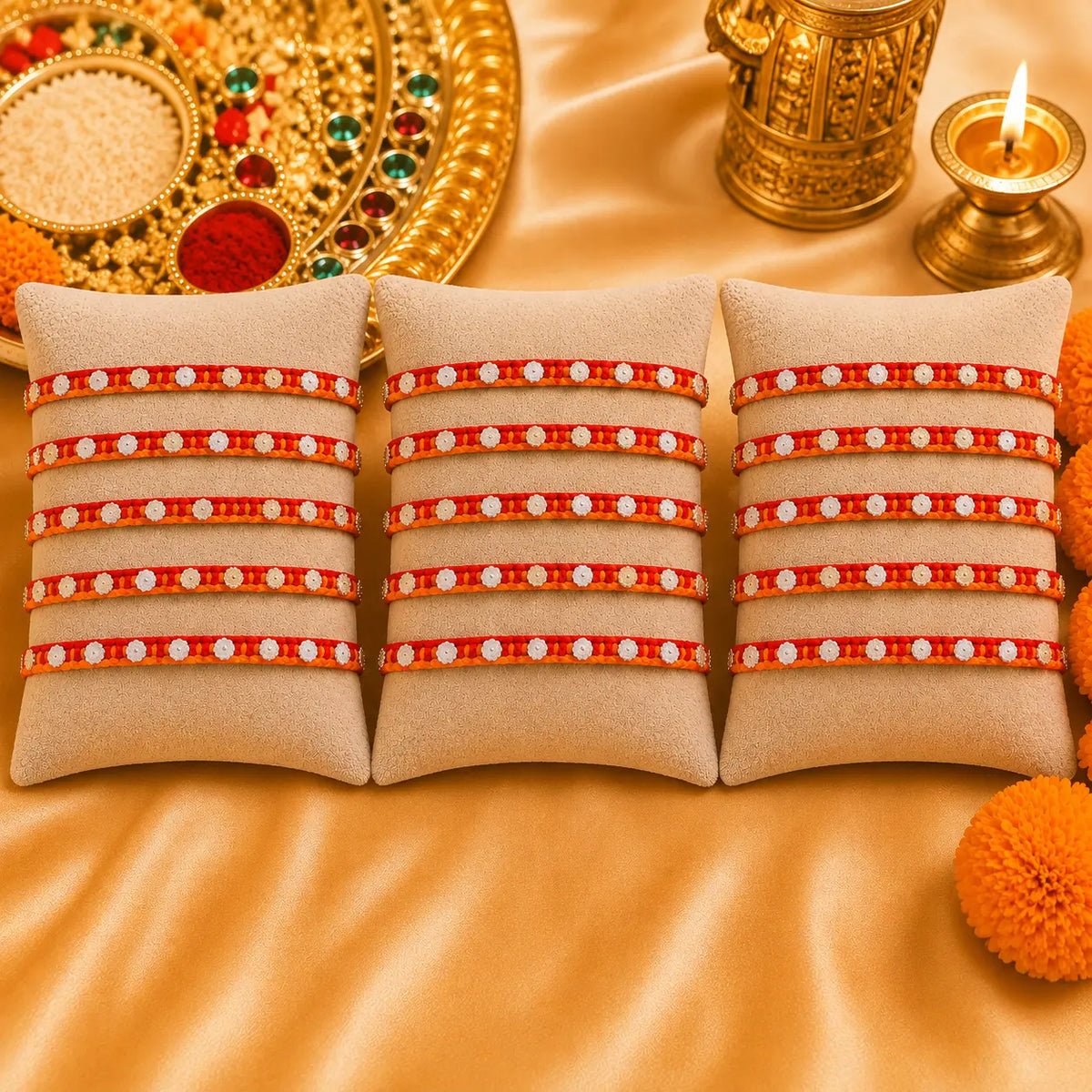 Handcrafted Silver Buds Rakhi Assorted Design (combo)