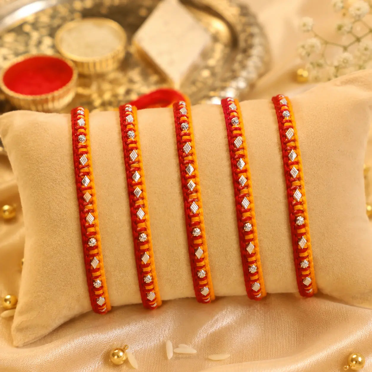 Handcrafted Silver Buds Rakhi Assorted Design