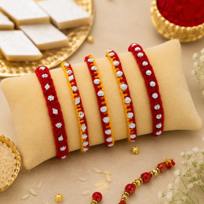 Handcrafted Silver Buds Rakhi Assorted Design (combo)