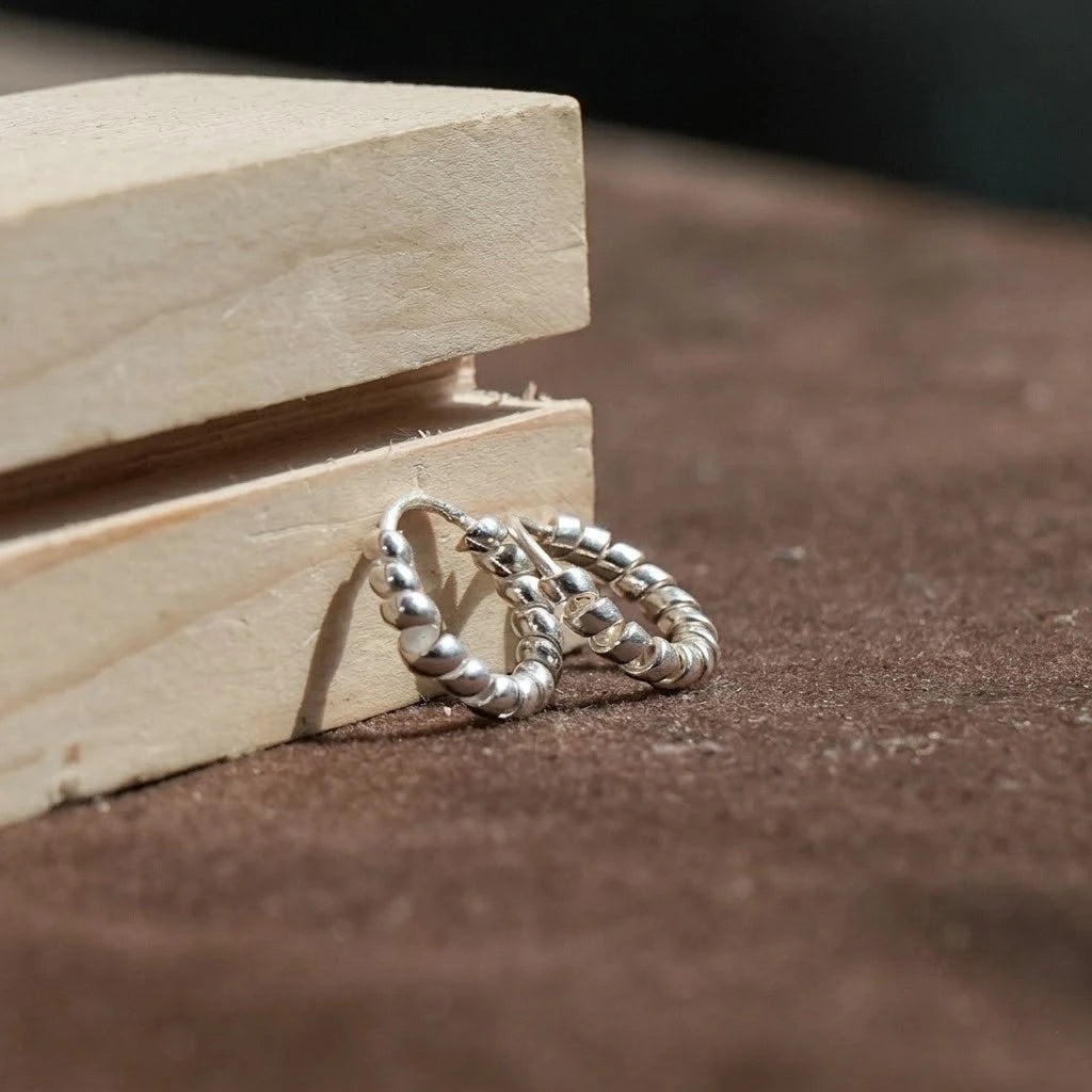 Handcrafted Twisted Silver Hoop Earrings