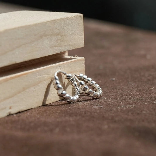 Handcrafted Twisted Silver Hoop Earrings