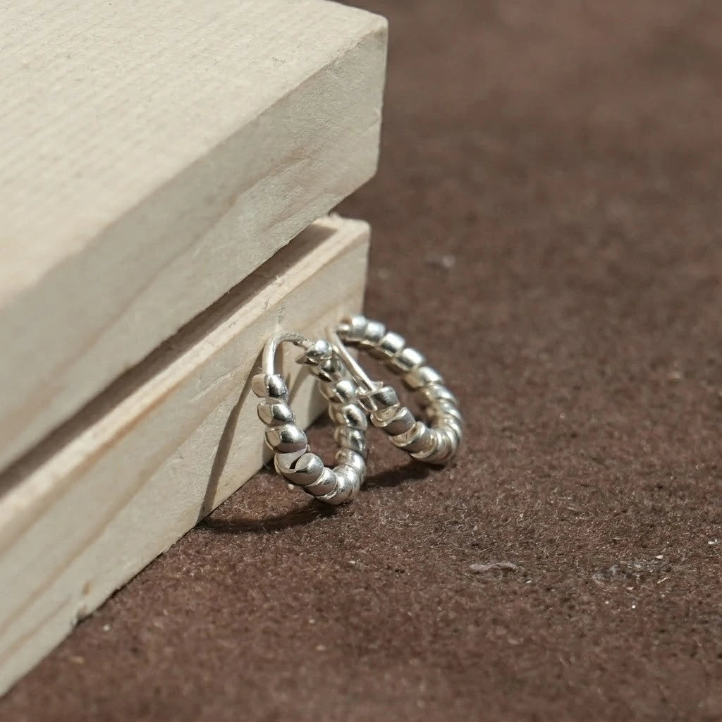 Handcrafted Twisted Silver Hoop Earrings