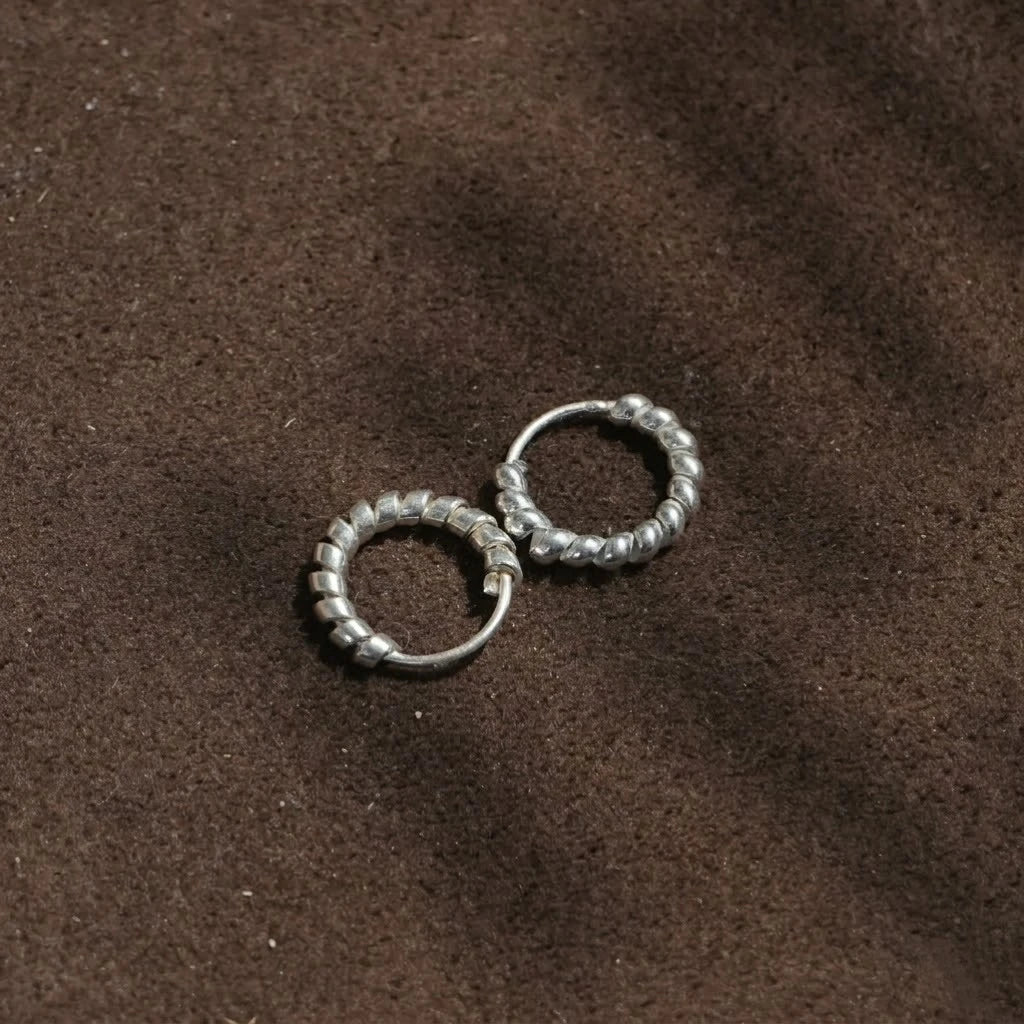 Handcrafted Twisted Silver Hoop Earrings