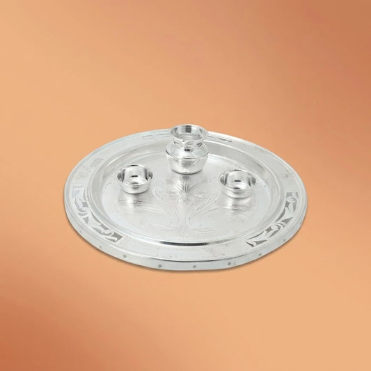 Handmade Silver Pooja Thali Set For Worship