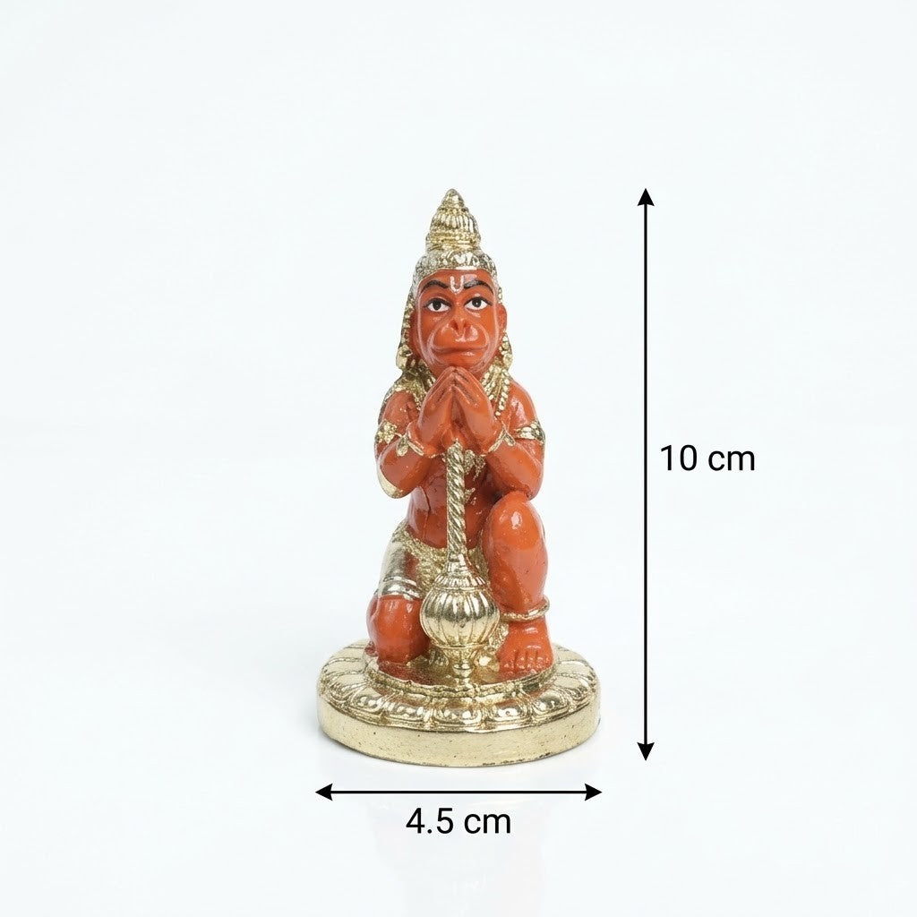 Hanuman Ji Idol Red Gold Finish and Mini Spiritual Statue for Home Car Dashboard
