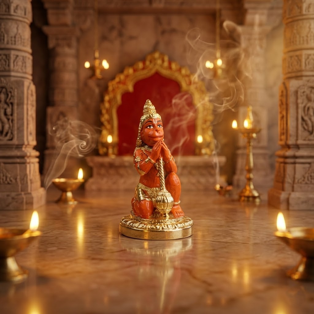 Hanuman Ji Idol Red Gold Finish and Mini Spiritual Statue for Home Car Dashboard