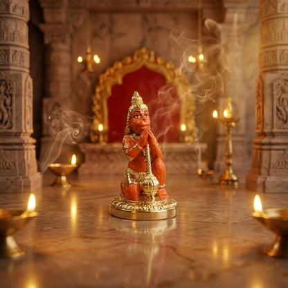 Hanuman Ji Idol Red Gold Finish and Mini Spiritual Statue for Home Car Dashboard
