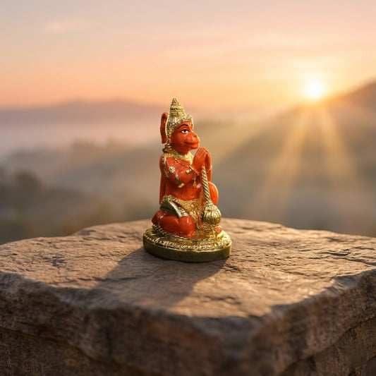 Hanuman Ji Idol Red Gold Finish and Mini Spiritual Statue for Home Car Dashboard