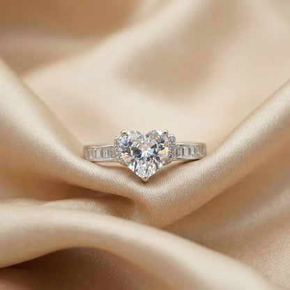 Heart-Shaped Crystal Statement Ring with Baguette Accent Band