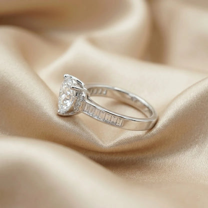 Heart-Shaped Crystal Statement Ring with Baguette Accent Band