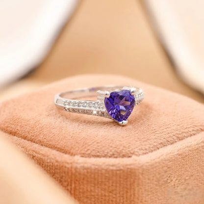 Heart Cut Amethyst Diamond Accent Sterling Silver Ring