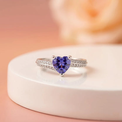 Heart Cut Amethyst Diamond Accent Sterling Silver Ring