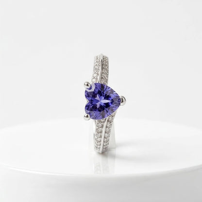 Heart Cut Amethyst Diamond Accent Sterling Silver Ring