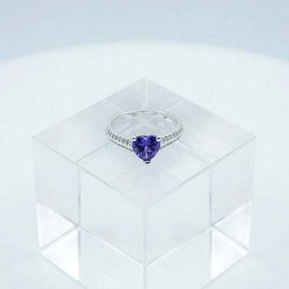 Heart Cut Amethyst Diamond Accent Sterling Silver Ring