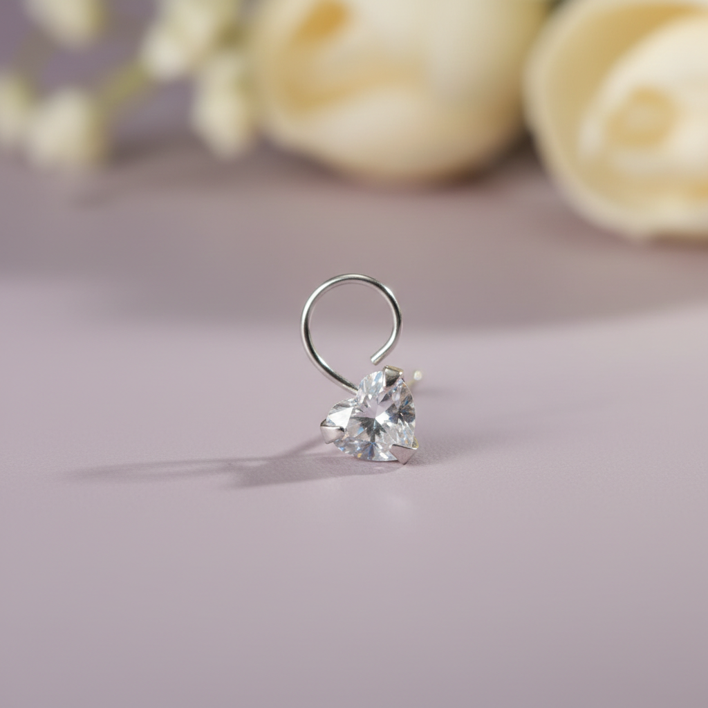 Heart Shape Diamond Nose Pin for Women