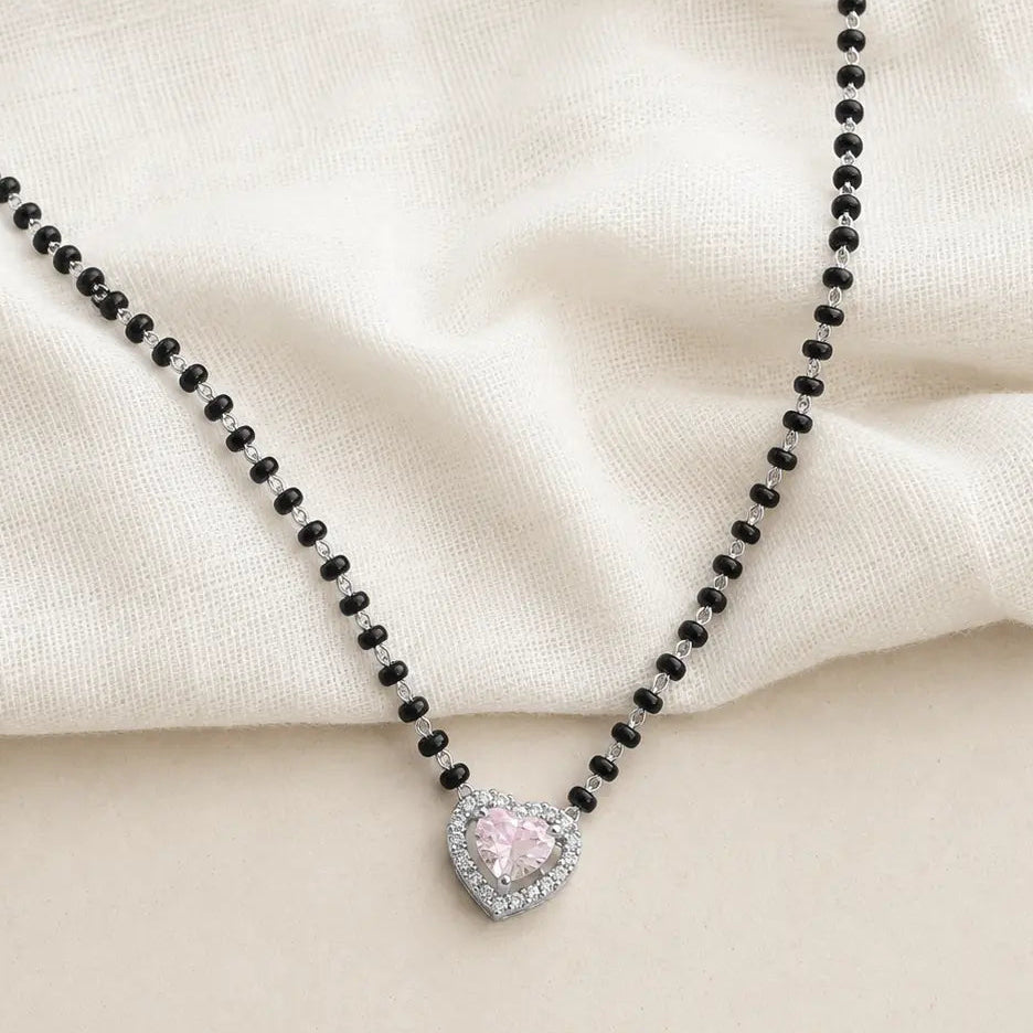 Heart Shape Pink Stone Mangalsutra Set with Matching Earrings 