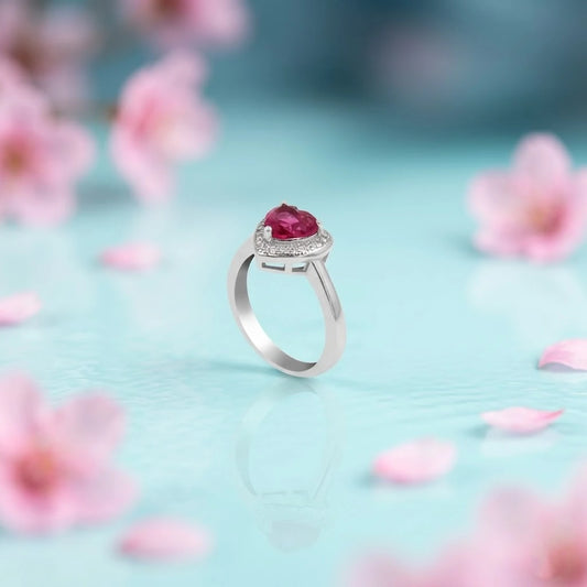 Heart Design Pink Gemstone Sterling Silver Ring