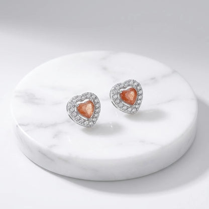 Heart Earrings Center Gem Surrounded by Crystals