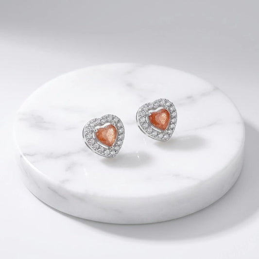 Heart Earrings Center Gem Surrounded by Crystals