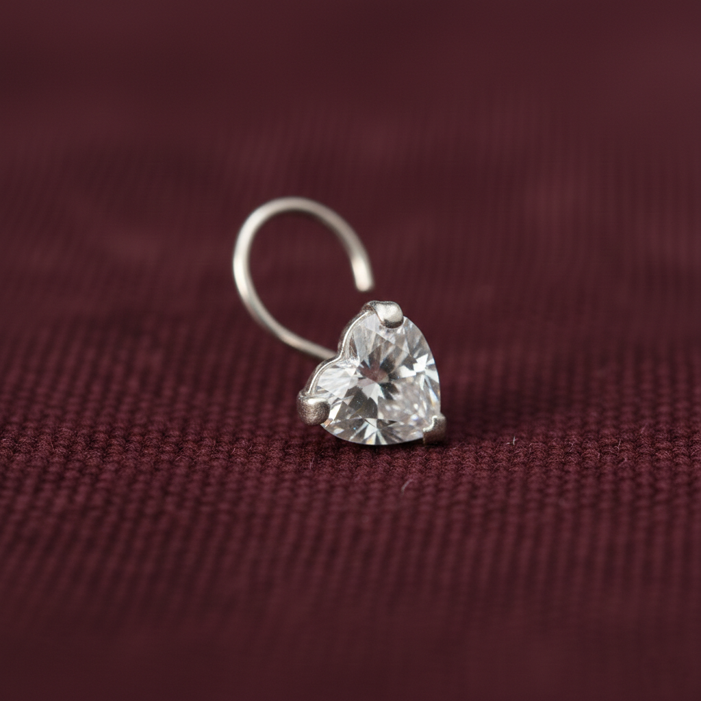 Heart Shape Diamond Nose Pin for Women
