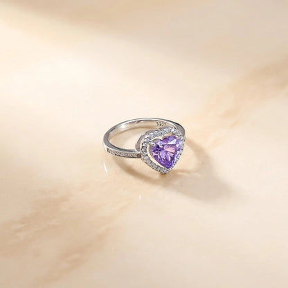 Heart Shape Purple Stone Silver Ring for Girls