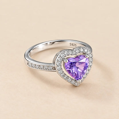 Heart Shape Purple Stone Silver Ring for Girls