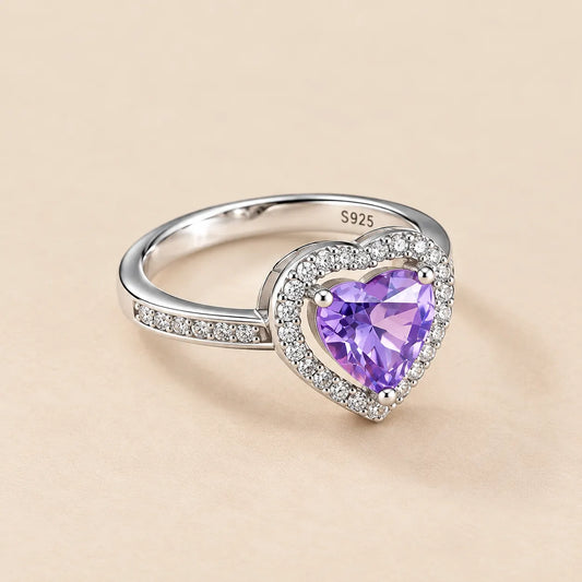 Heart Shape Purple Stone Silver Ring for Girls