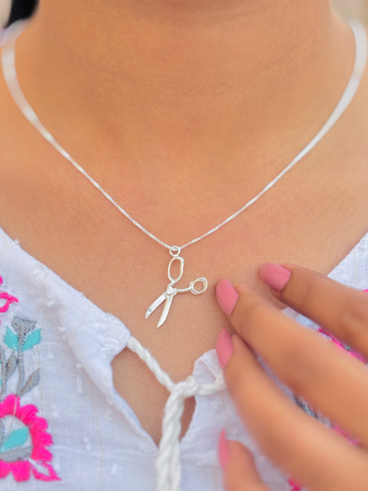 Delicate silver scissor pendant necklace for women with minimalist design