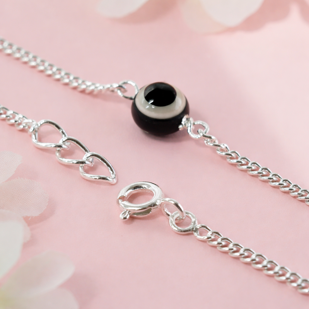Handcrafted Evil Eye Silver Bracelet with Nazar Bead