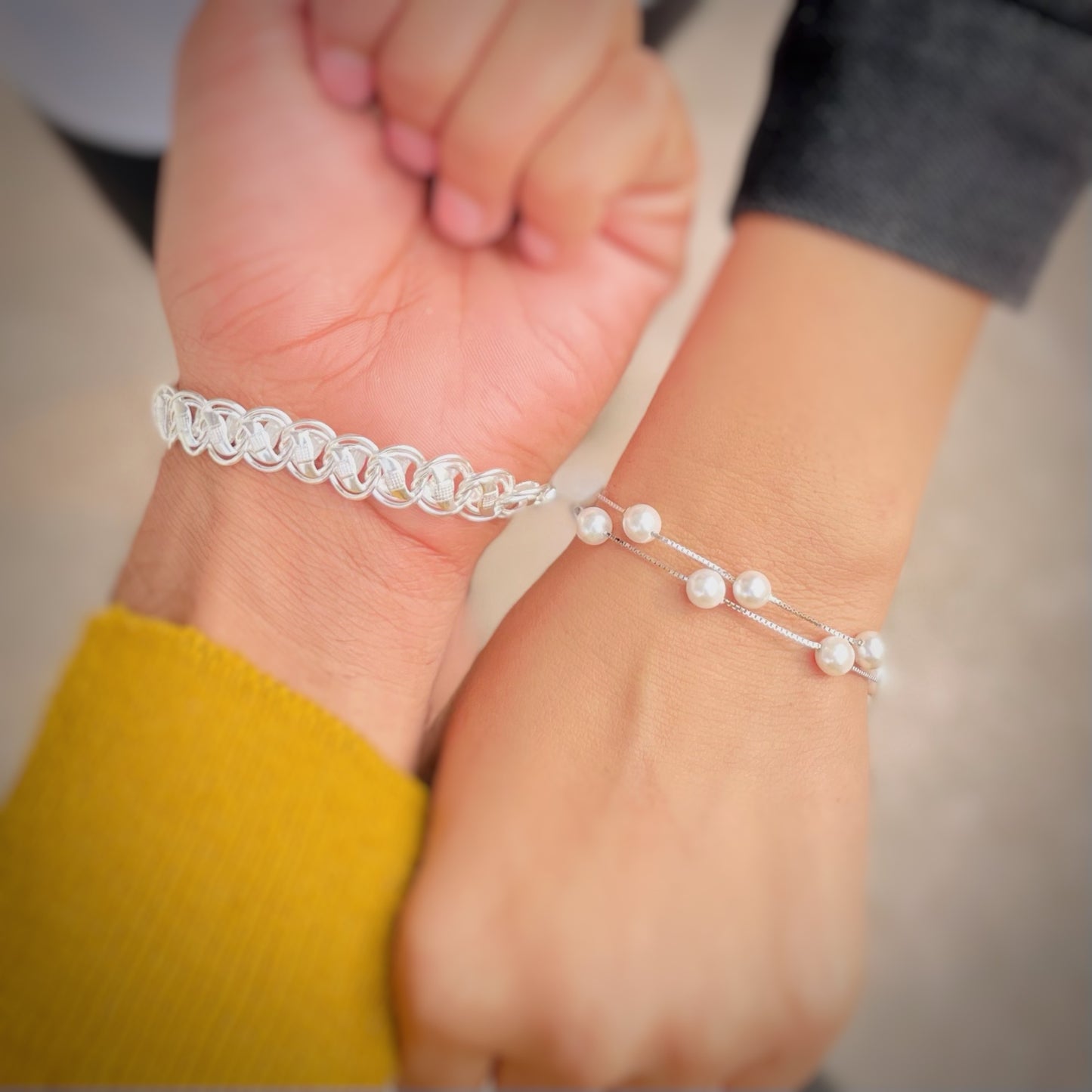 Unisex Silver Bracelet Set Trendy Boy Girl Couple Combo