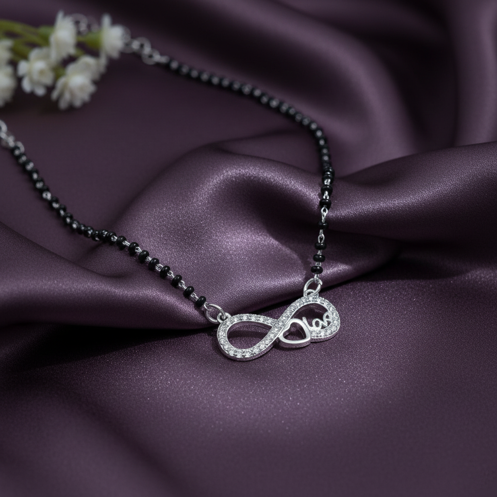 Infinite Heart Love Engraving Silver Mangalsutra