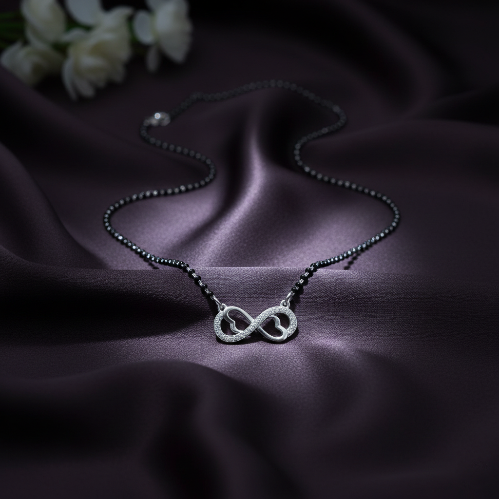 Infinity Love Black Beads Silver Mangalsutra