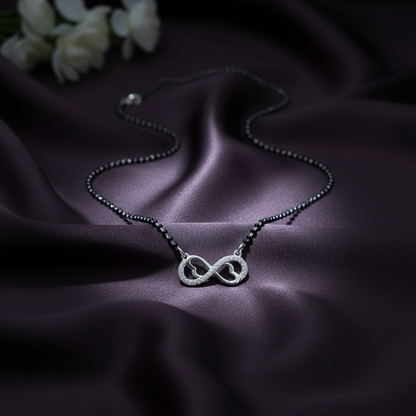 Infinity Love Black Beads Silver Mangalsutra