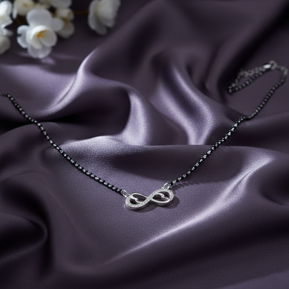 Infinity Love Black Beads Silver Mangalsutra
