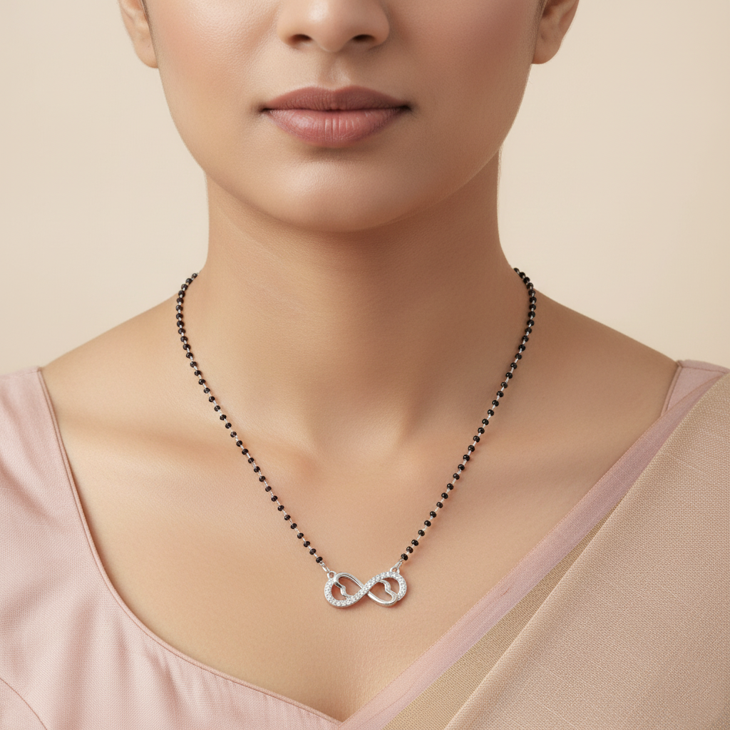 Infinity Love Black Beads Silver Mangalsutra