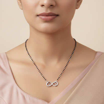 Infinity Love Black Beads Silver Mangalsutra