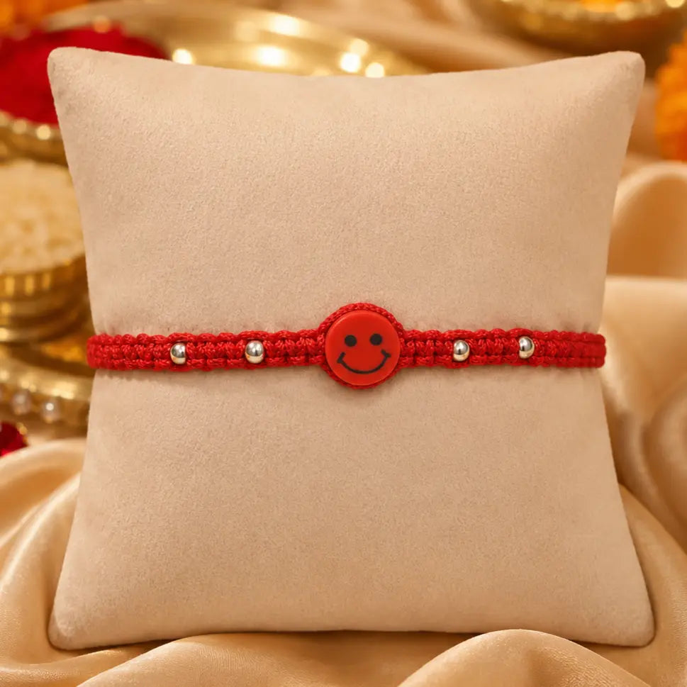 Joyful Red Smiley Rakhi in Silver