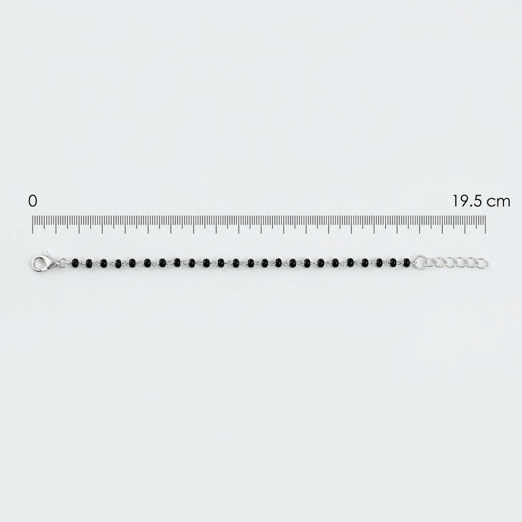 Black Beads Octagon Moti Silver Bracelet