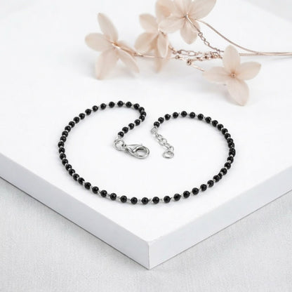 Black Beads Octagon Moti Silver Bracelet