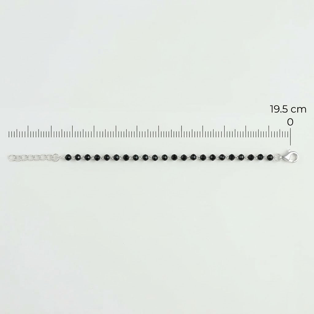 Black Beads Round Moti Silver Bracelet